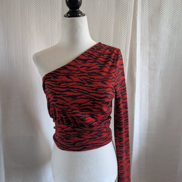 Urban Outfitters One Shoulder Red Animal Print Top Medium Y2K 90s Streetwear - Picture 1 of 8